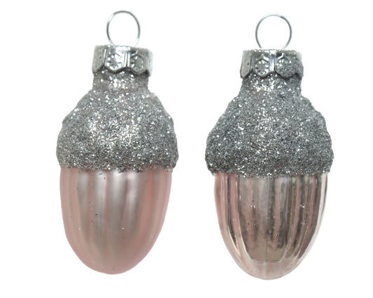 Set of glass ornaments for Christmas tree Acorn Blush Pink, 12