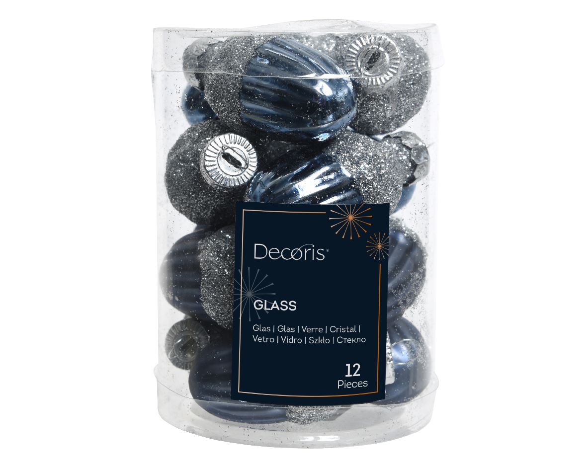 Set of 12 Night Blue Glass Acorn Christmas Decorations – 3x4 cm