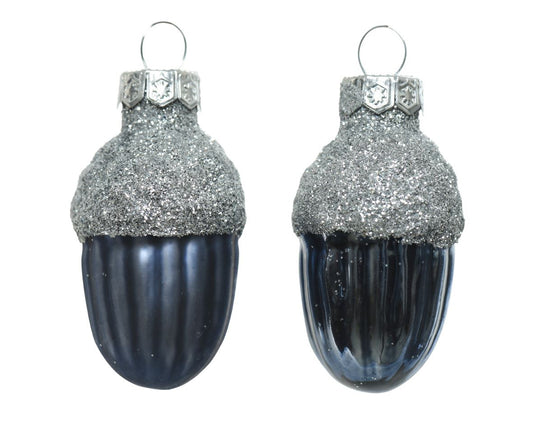 Set of 12 Night Blue Glass Acorn Christmas Decorations – 3x4 cm