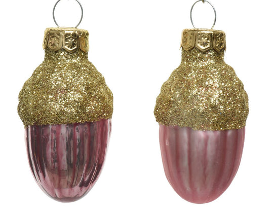 A set of glass Christmas tree decorations Acorn Velvet Pink, 12