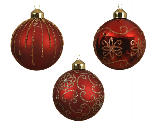 Glass ball for a Christmas tree in the assortment Mix Red