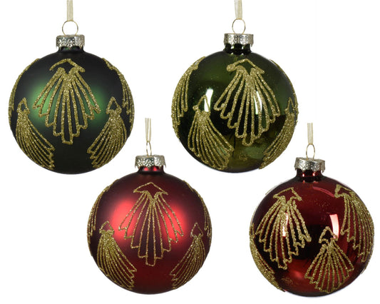 Red & Green Glass Christmas Tree Ball – 8 cm Holiday Ornament