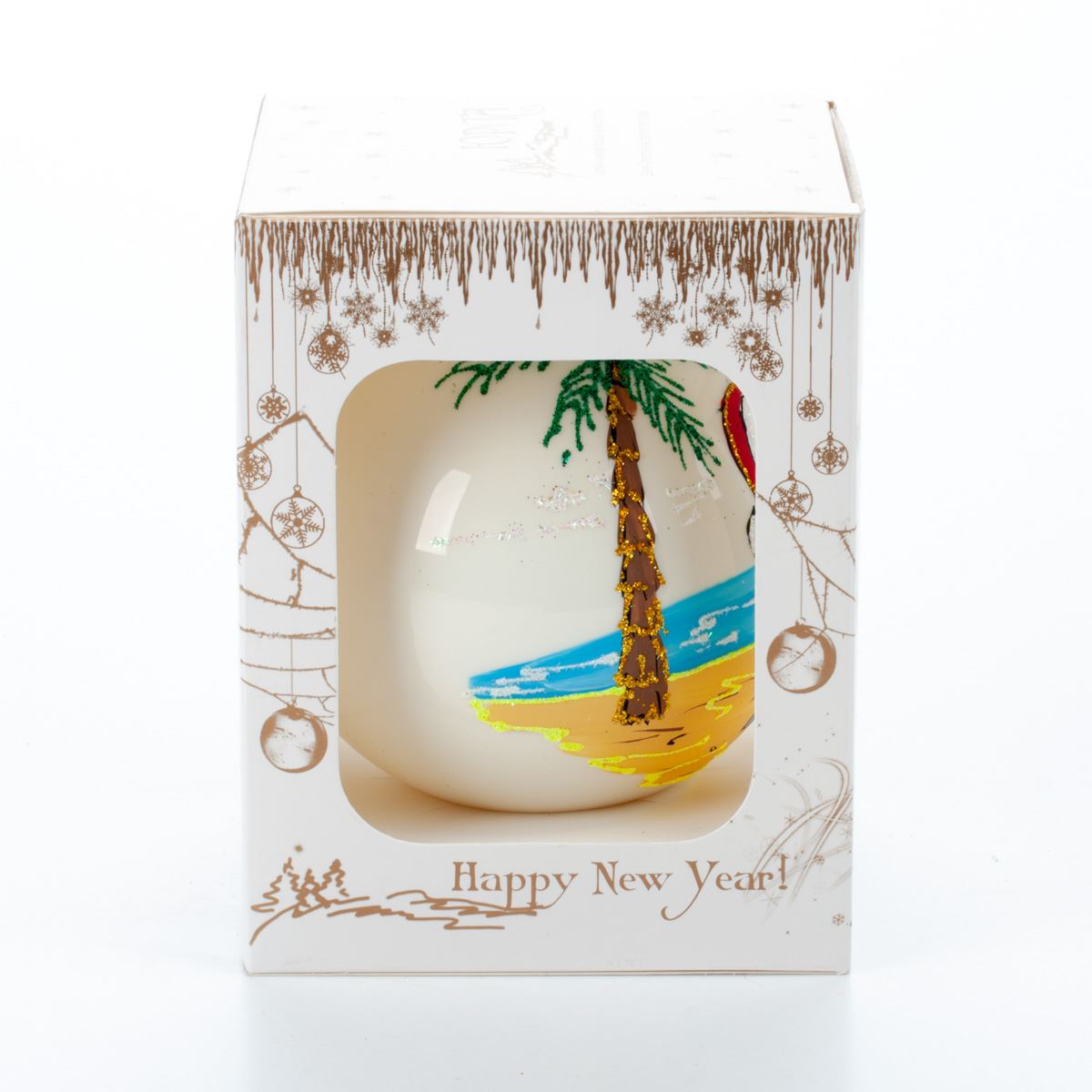 Glass ball for the Christmas tree in Santa gift packaging, 9 cm, 100547M New Year's decoration Ball, 9 cm, 100547M