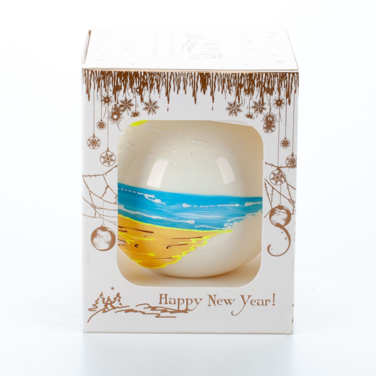 Glass ball for the Christmas tree in Santa gift packaging, 9 cm, 100547M New Year's decoration Ball, 9 cm, 100547M