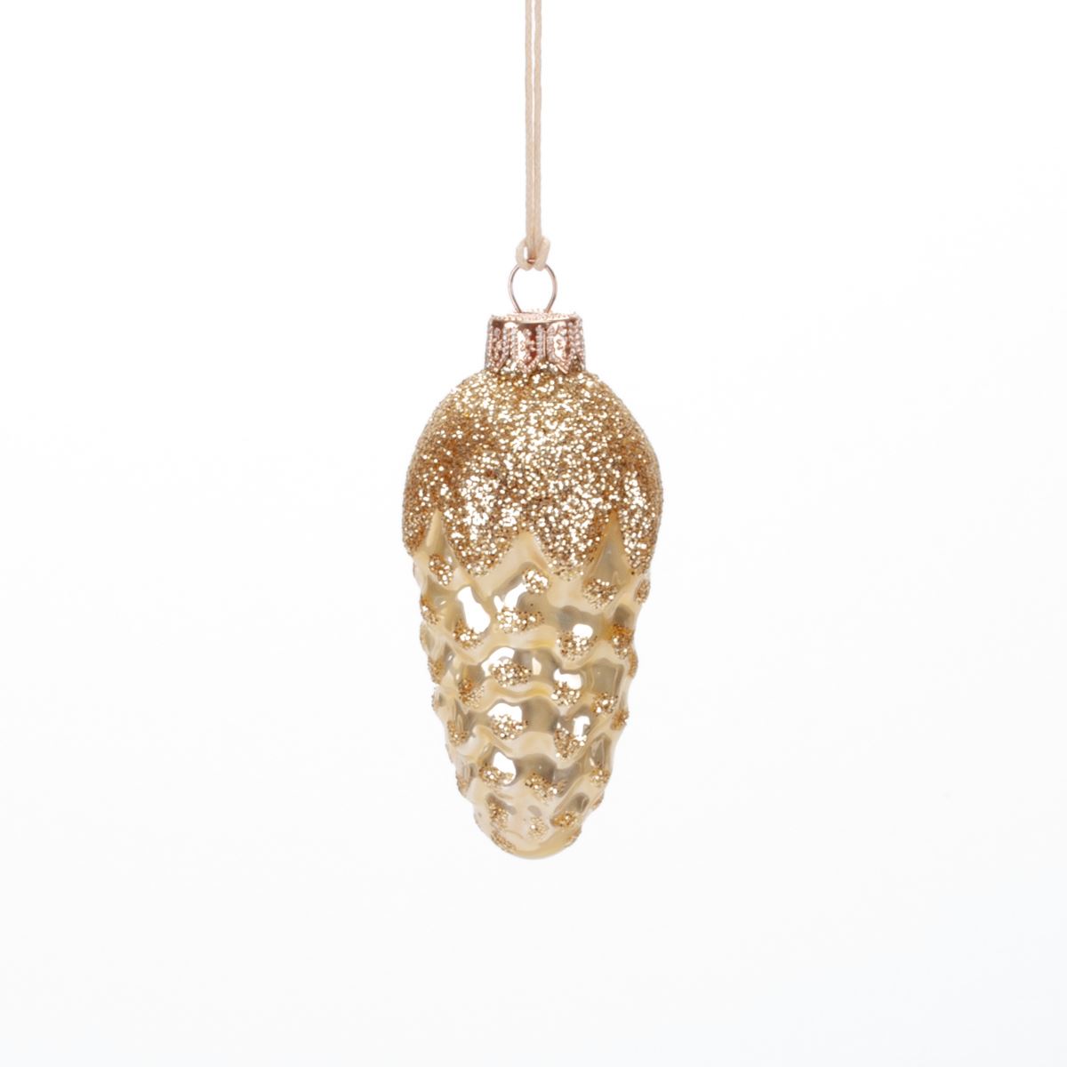 Glass Christmas tree decoration Cone in assortment, 9*5 cm, 1087M New Year's decoration Cone, 9*5 cm, 1087M
