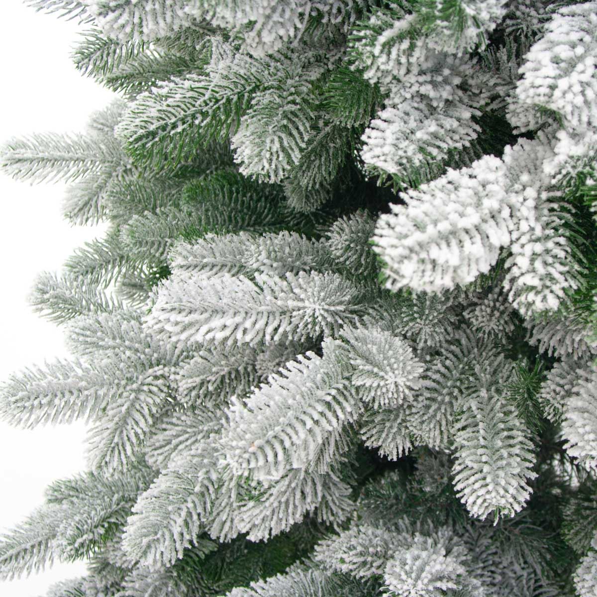 Close-up of frosted artificial pine branch
