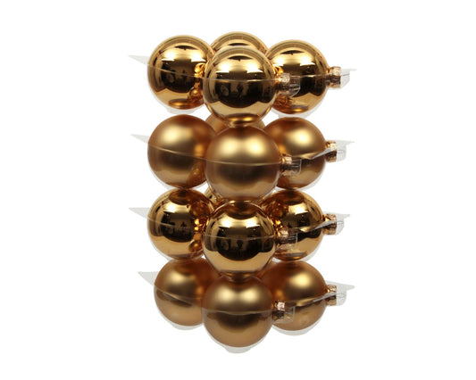 Bright Gold Glass Christmas Tree Ornaments, Set of 16