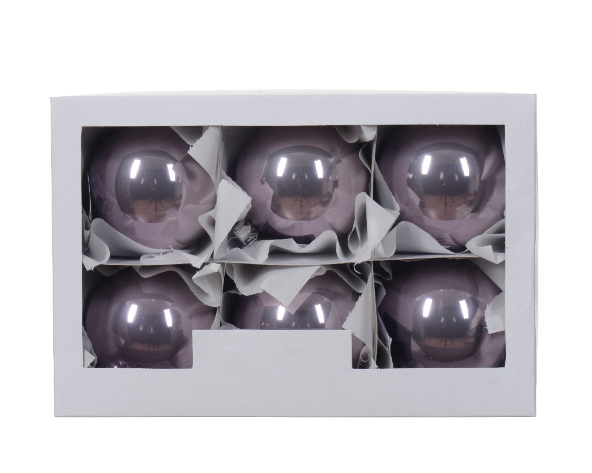 Set of glass balls for Christmas tree Crystal Lilac, 6