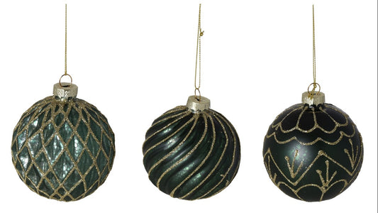 New Year decoration Ball, dark green with gold, glass, 8 cm, 13967 New Year decoration, 8 cm, 13967