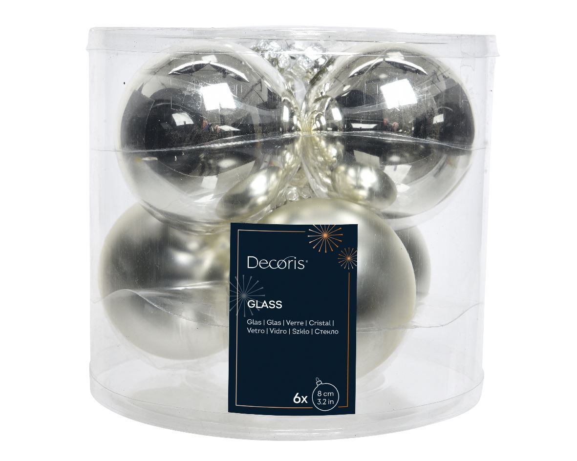 Set of glass balls for Christmas tree Silver, 6 pcs., 8 cm, 14.0174 Set of glass balls for Christmas tree Silver, 6 pcs., 8 cm, 14.0174