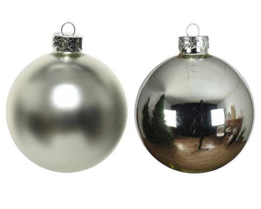Silver Glass Christmas Tree Balls – Set of 16, 8 cm