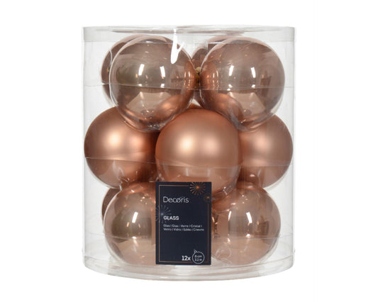 Set of glass balls for Christmas tree Peach Pink, 12