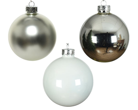 Set of glass balls for a Christmas tree White/Silver, 49 pcs, 6 cm, 14.3166 Set of Christmas balls White/Silver, 49 pcs, 6 cm, 14.3166