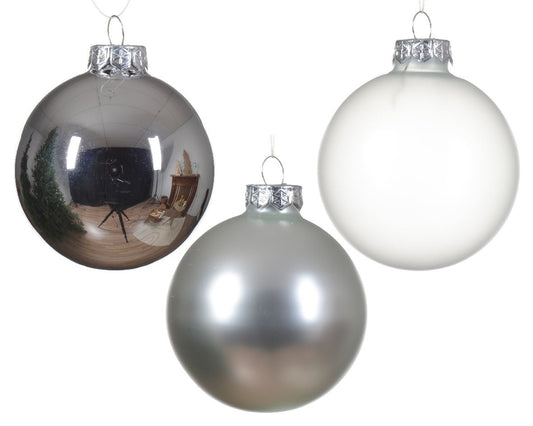 Set of glass balls for Christmas tree Silver, 21 pcs., 7/6/5 cm, 14.9173 Set of glass balls for Christmas tree Silver, 21 pcs., 7 cm, 14.9173