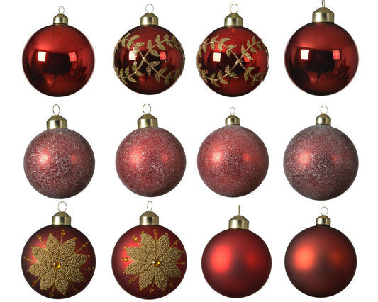 Set of glass balls for Christmas tree Mix Red, 12