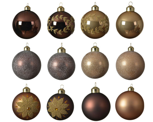 Set of glass balls for Christmas tree Mix Dark Beige, 12 pcs, 10 cm, 14.9922 Set of Christmas balls Dark Beige, 12 pcs, 10 cm, 14.9922