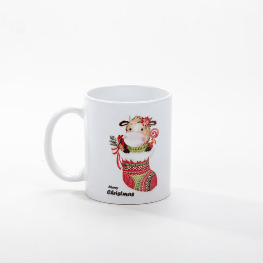 Bull in Stocking Mug – Holiday Fun Ceramic Cup (330ml)