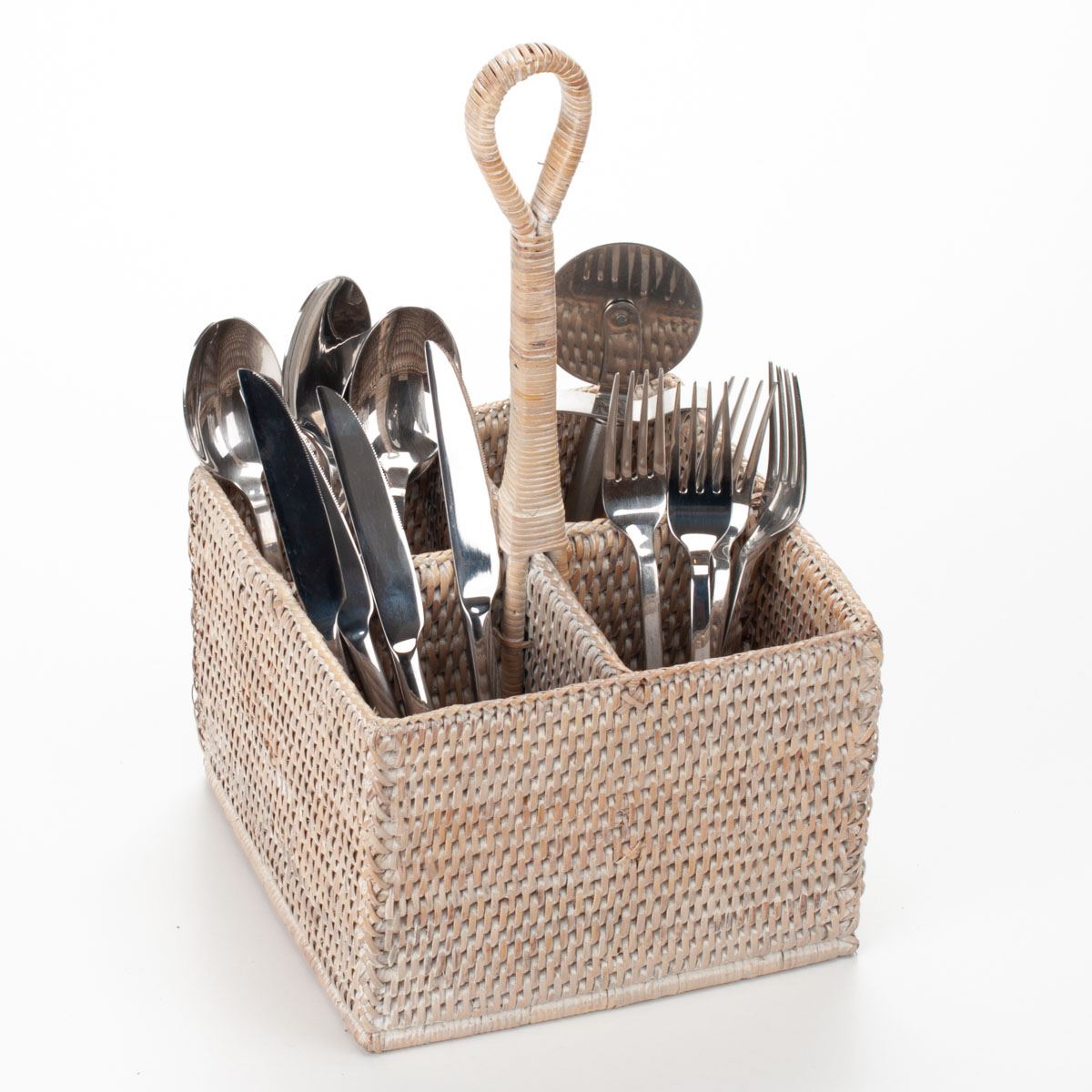 Vintage Style Cutlery Sauce Seasoning Kitchen Utensil Holder Handmade Rattan 20x20x15/35cm