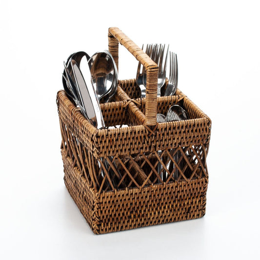 Rustic Rattan Kitchen Caddy, 15x15x15/23 cm