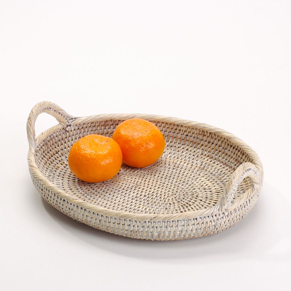 Rustic Charm: oval rattan tray with handles 32x25x6/12 cm