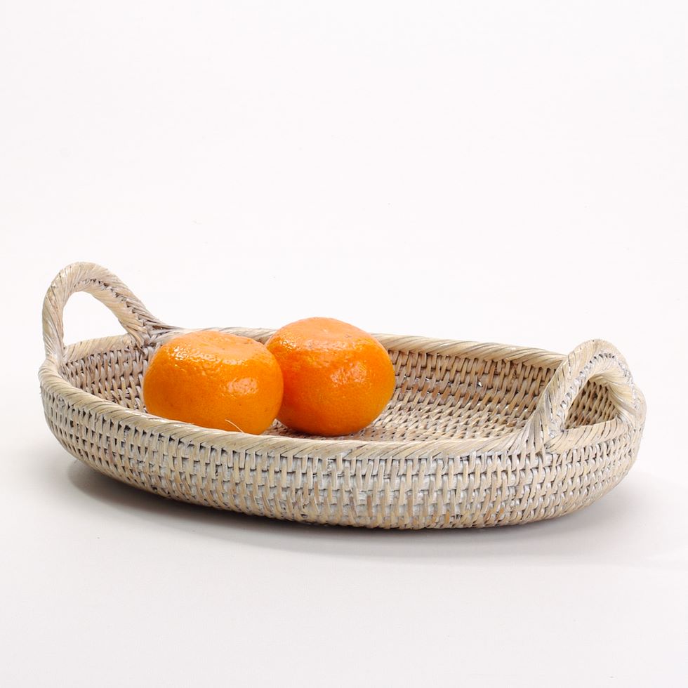 Rustic Charm: oval rattan tray with handles 32x25x6/12 cm