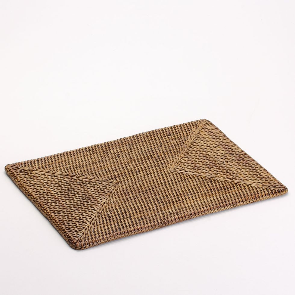 Rectangular hand-woven rattan placemat