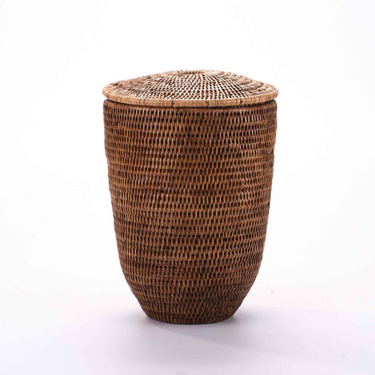 Handwoven Rattan Laundry Basket with Lid - Round Decorative Hamper