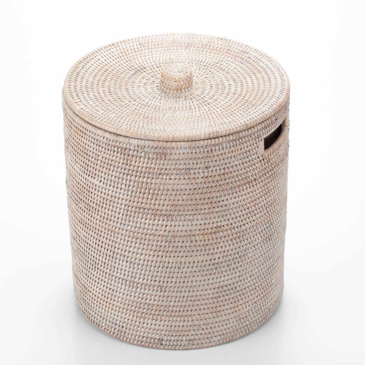 Wicker laundry basket with lid, with cotton insert, colonial and vintage style, hand woven from natural rattan, 38*42 cm