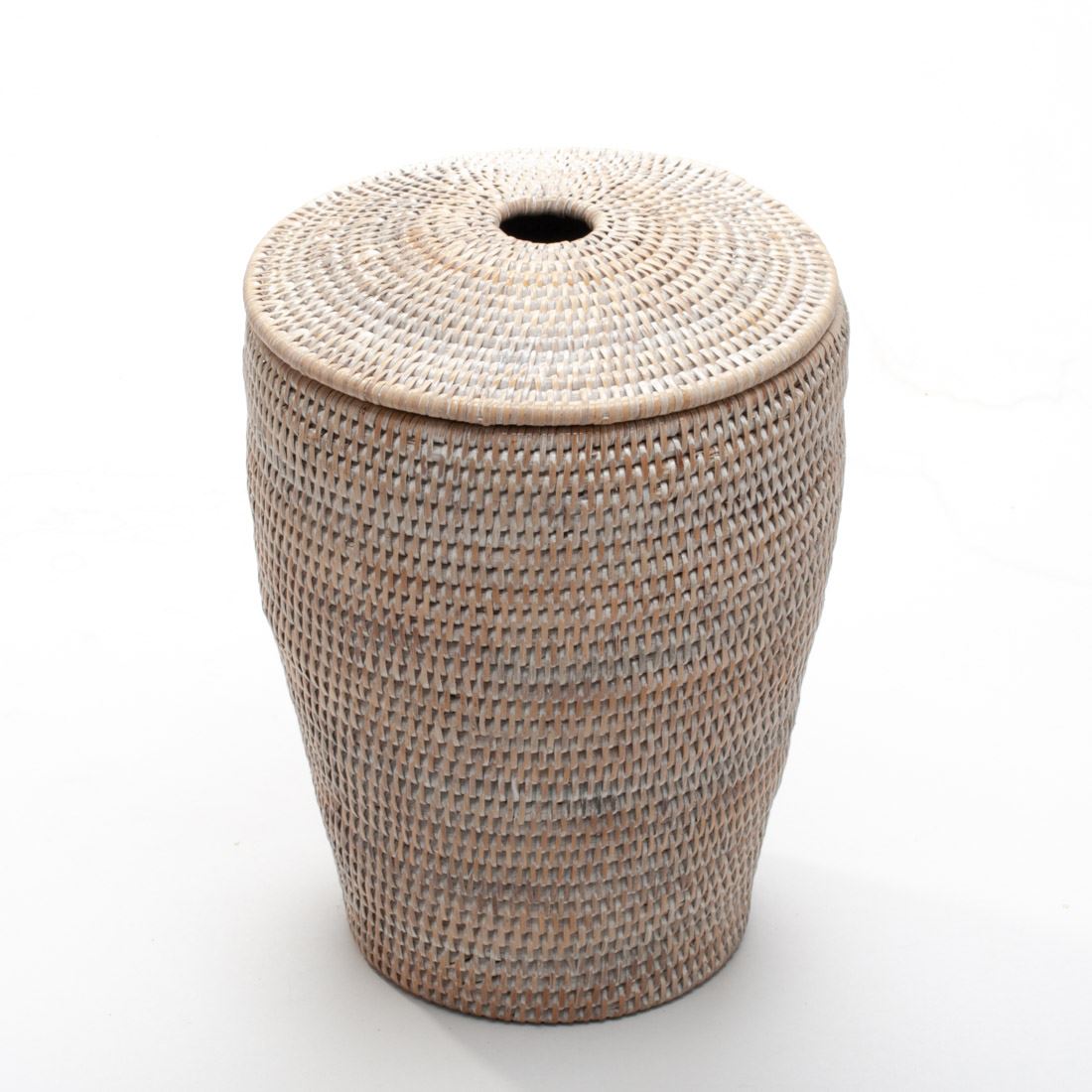 Handwoven Rattan Laundry Basket with Lid – Small Decorative Hamper, 25x35 cm