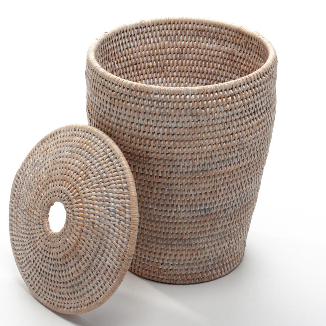 Handwoven Rattan Laundry Basket with Lid – Small Decorative Hamper, 25x35 cm