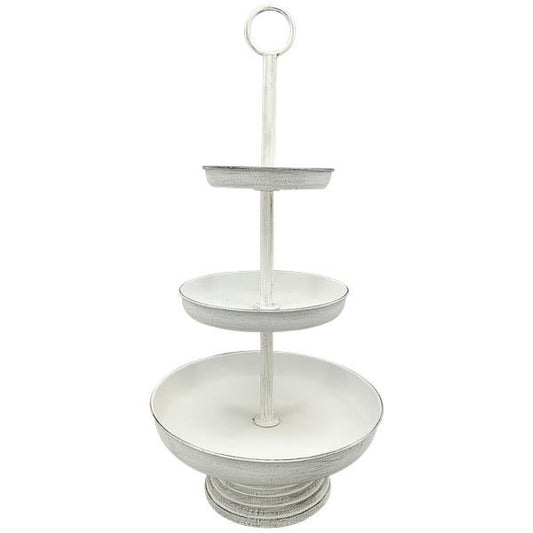 Three-Tier White Metal Serving Stand 12x12x25 in