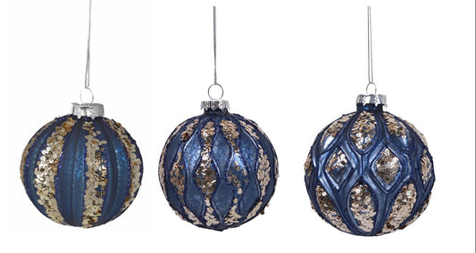 New Year decoration Ball, blue with gold, glass, 8 cm, 3450 New Year decoration, 8 cm, 3450