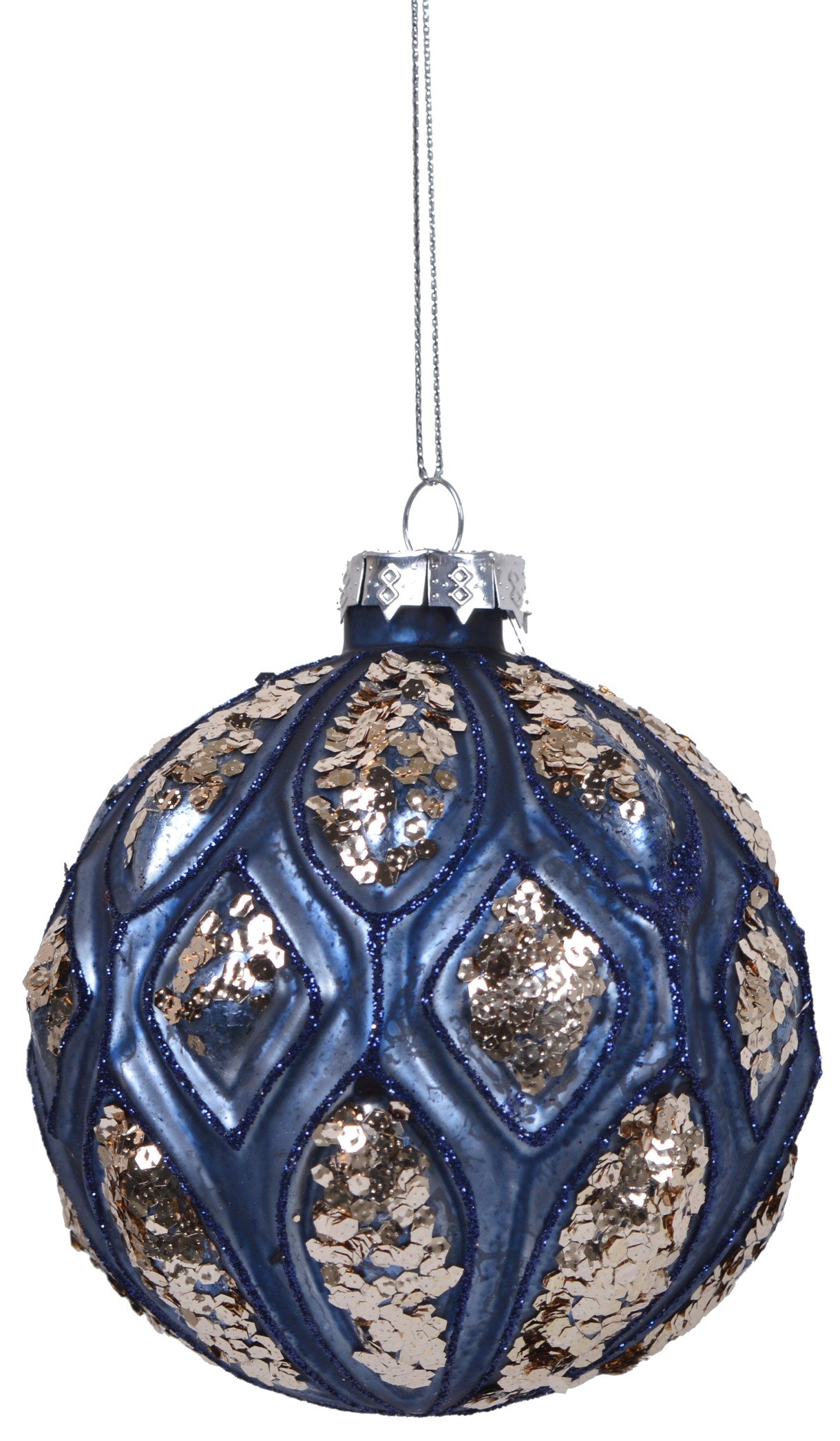 New Year decoration Ball, blue with gold, glass, 8 cm, 3450 New Year decoration, 8 cm, 3450