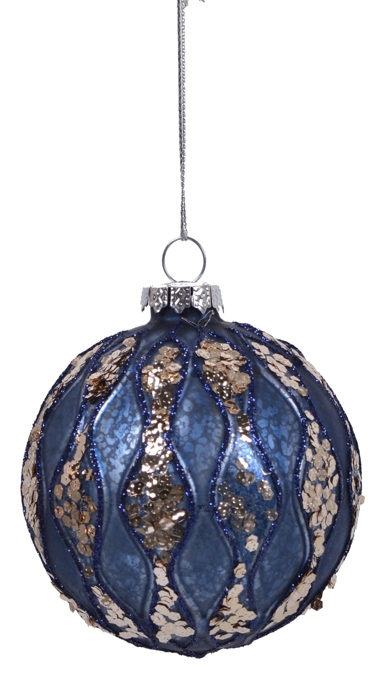 New Year decoration Ball, blue with gold, glass, 8 cm, 3450 New Year decoration, 8 cm, 3450