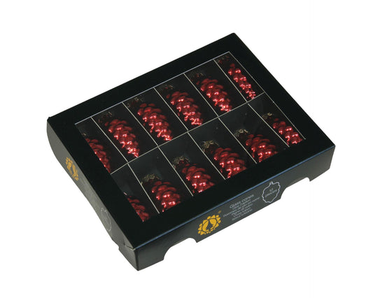 Set of Glass Christmas Tree Decorations – Cone Dark Red, 12 pcs