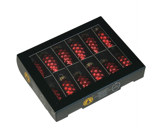 Set of glass decorations for the Christmas tree Cone Dark Red, 12