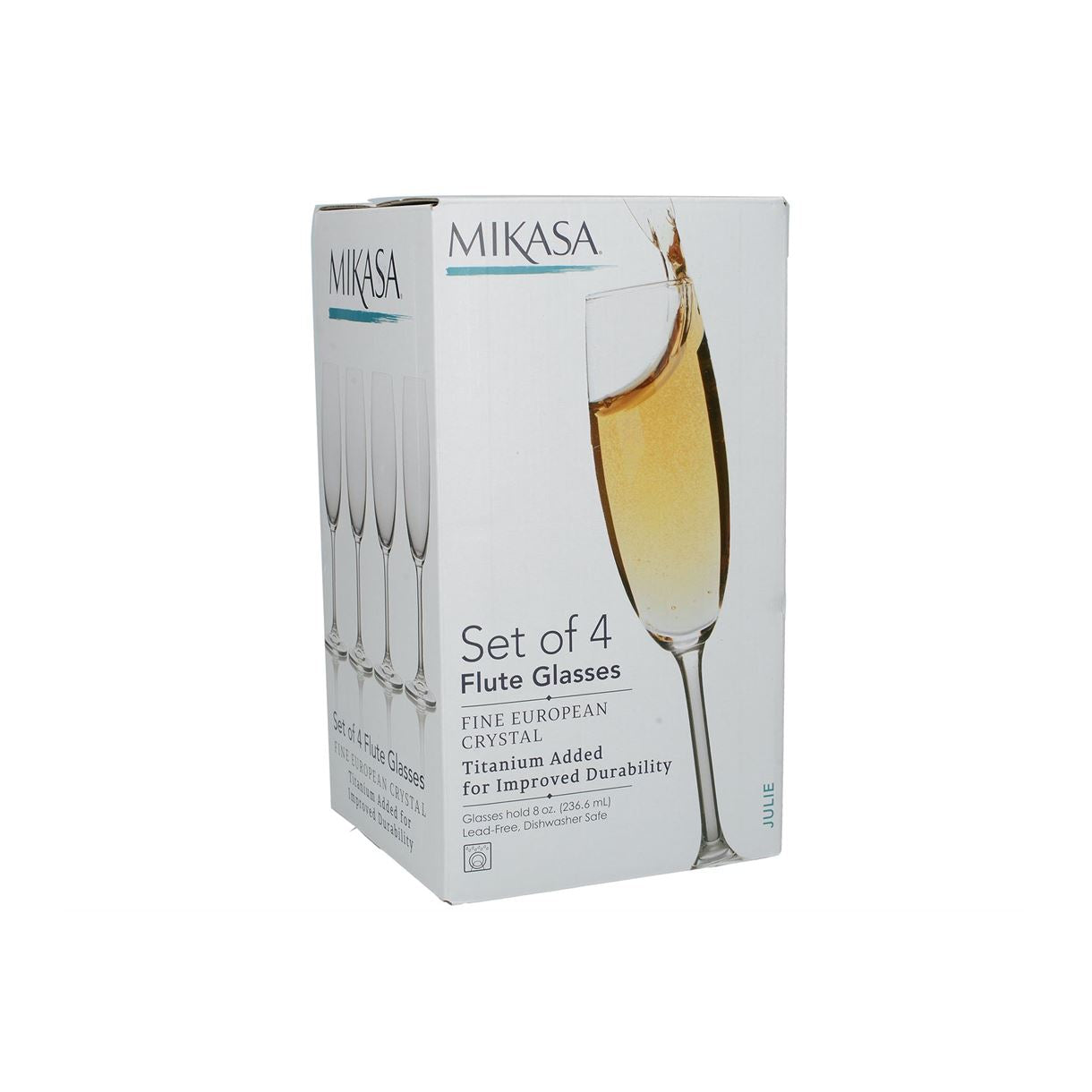 Mikasa Julie Champagne Flute Set – 4-Piece Lead-Free Crystal Glasses