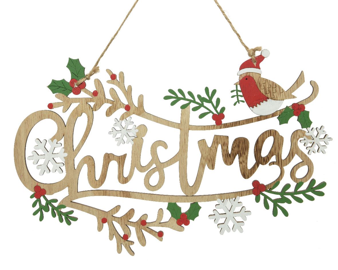 Wooden Christmas Hanging Decoration, 12x7.9x0.2 in