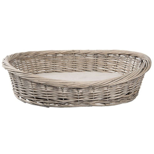 Grey country rattan oval dog bed