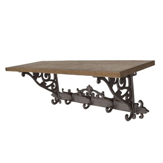 Vintage Wood & Metal Wall Shelf with Hooks 23x8x9 in (58х20х22 cm)