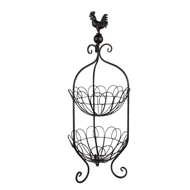 Elegant Vintage French Two-Tier Metal Fruit Basket with Rooster Top 10x29 in