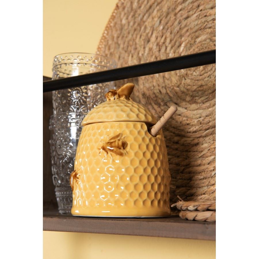 Ceramic jar for honey with a spoon, 11*14 cm, 6CE1147