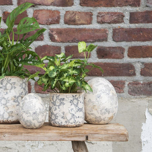 Ceramic Flower Pot in Vintage Style Pastel Grey, 12*12 cm, 6CE1459S