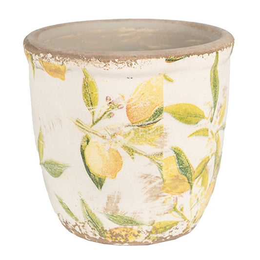 Ceramic flower planter in vintage style Yellow Lemons, 14*13 cm, 6CE1532M