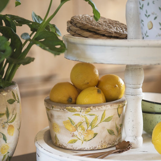 Ceramic flower planter in vintage style Yellow Lemons, 19*10 cm, 6CE1533L
