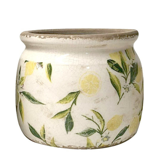 Ceramic Flower Pot in Vintage Style Yellow Lemons, 15*13 cm, 6CE1535M