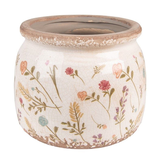Ceramic flowerpot for flowers in vintage style Colored Flowers, 20х15 cm