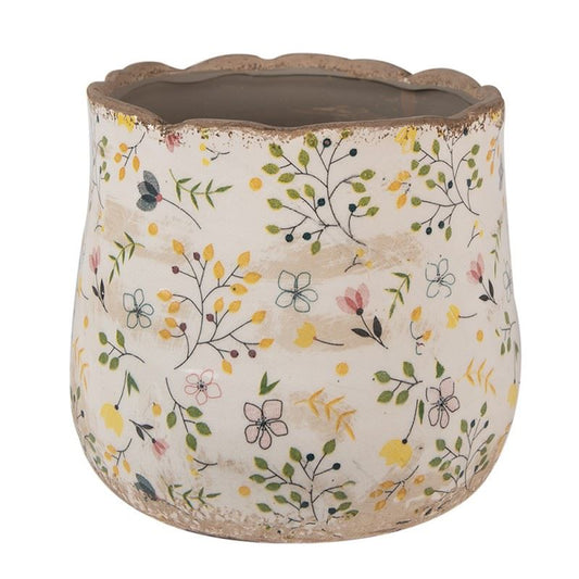 Ceramic Flower Pot in Vintage Style Colored Flowers, 18*16 cm, 6CE1610M