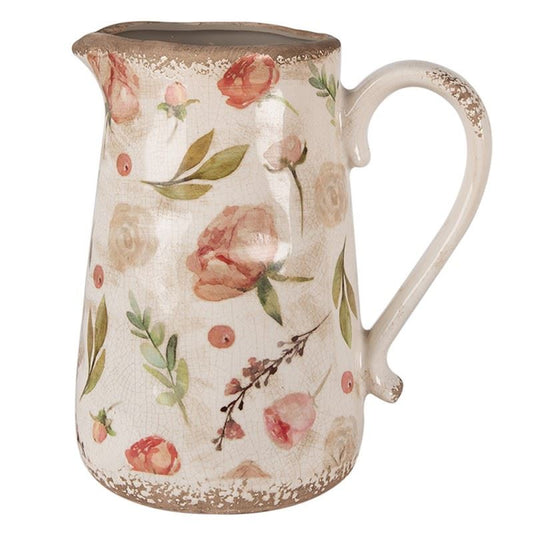 Decorative ceramic jug in vintage style Pink Roses 8.4x6x9.2 in (21*15*23 cm)
