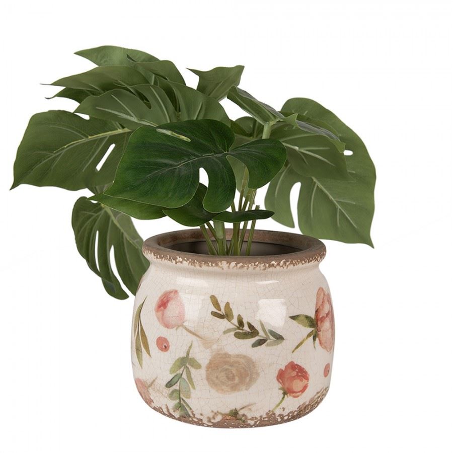 Ceramic flower pot in vintage style Pink Roses, 16*13 cm, 6CE1625M